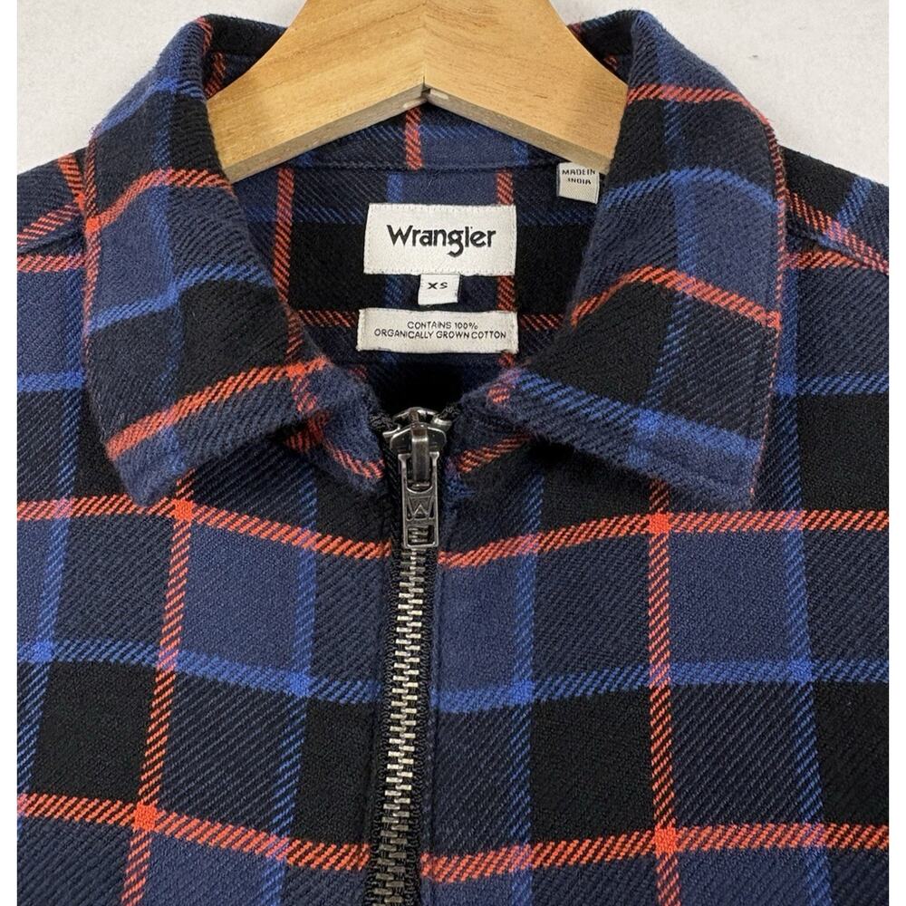 Wrangler Blue Plaid 1/4 Zip Shirt Womens XS Organic Cotton Flannel Workwear - Picture 2 of 11